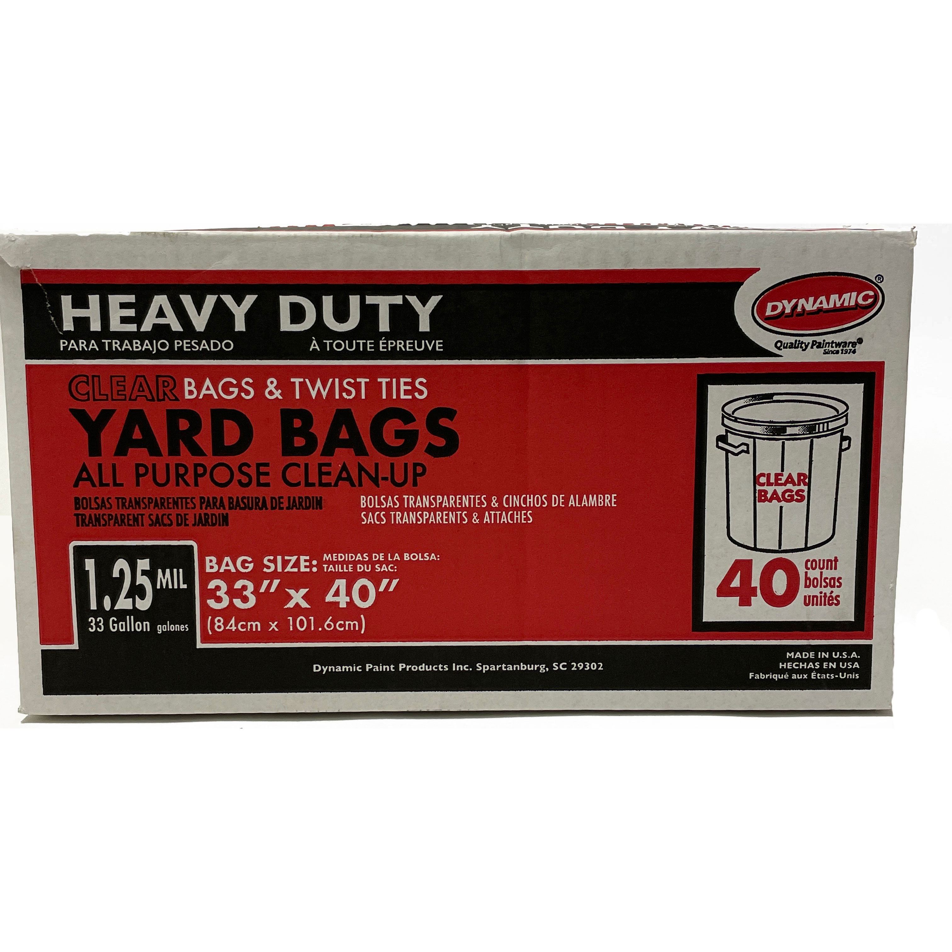 Dynamic 23303 Heavy Duty Clear Yard Bags, 33 Gallon, 33" x 40", 1.25mil, 40 Bags