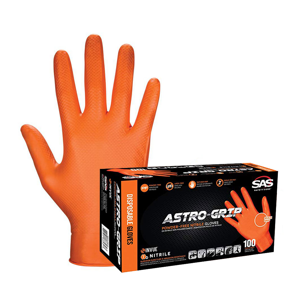 SAS Safety 66575 Astro-Grip Powder-Free Nitrile Exam Gloves, 7Mil, 2XL, 100/box, Case of 10 Boxes