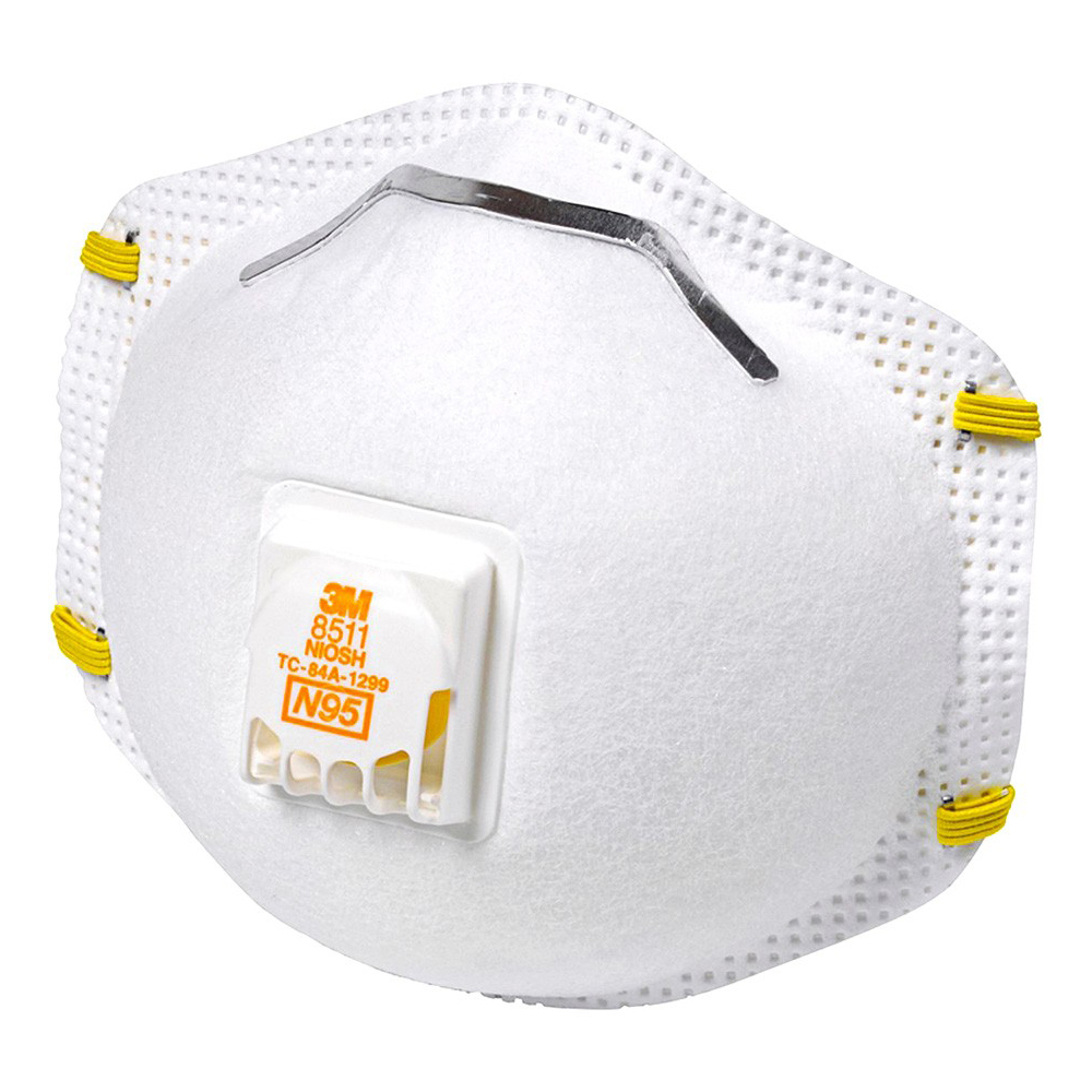 3M 8511 N95 Particulate Respirator Mask with Cool Flow Exhalation Valve - 10 Masks/Box, 8 Boxes