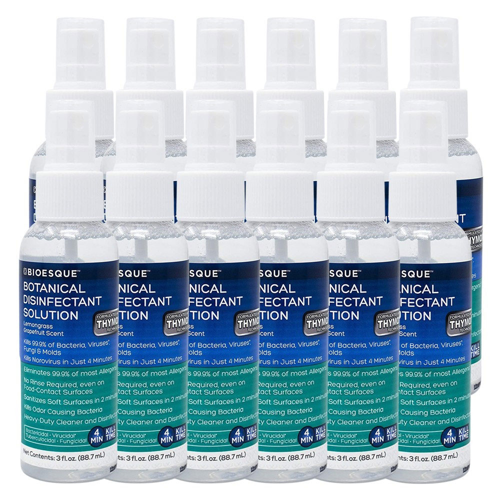 Bioesque Botanical Disinfectant Solution, Kills 99.9% of Bacteria, 3oz Spray Bottle, Case of 12