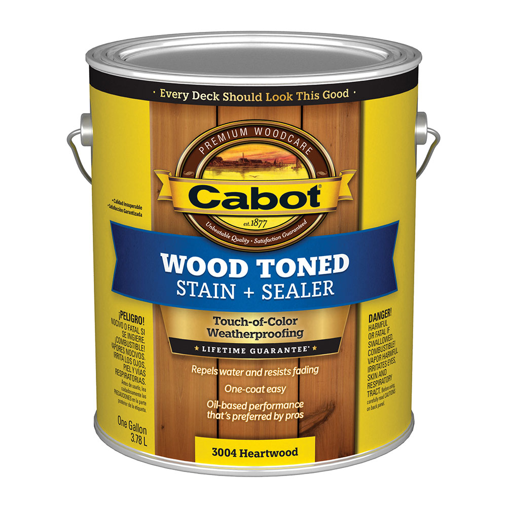 Cabot 3000 Series Wood Toned Stain + Sealer - Exterior Wood Stain Deck Finish - 1 Gallon - Heartwood #3004