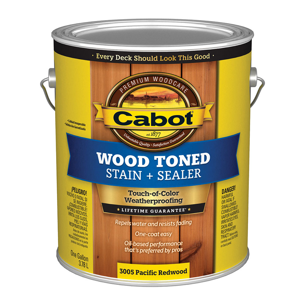 Cabot 3000 Series Wood Toned Stain + Sealer - Exterior Wood Stain Deck Finish - 1 Gallon - Pacific Redwood #3005