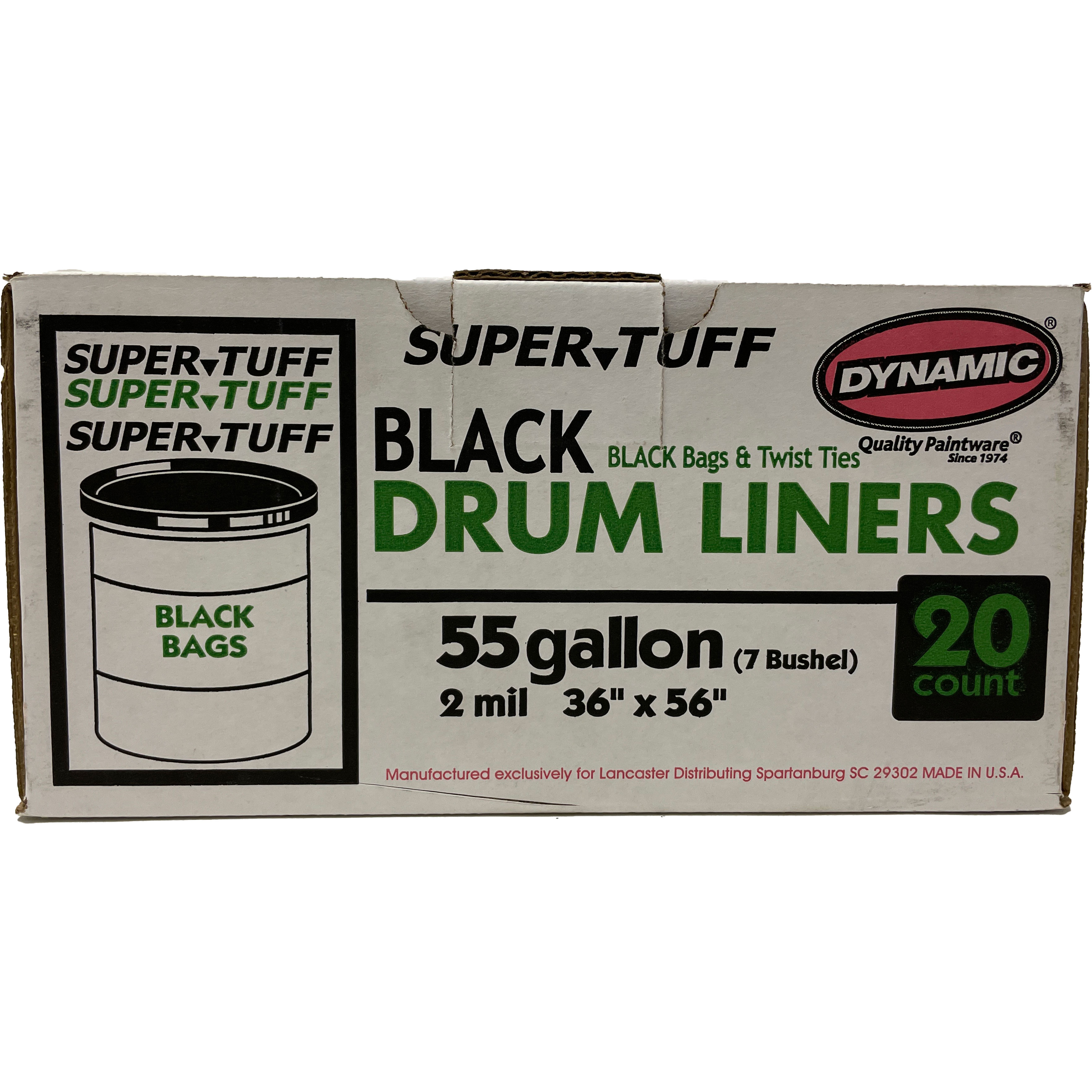 Dynamic 25502 Super Tuff Black Drum Liners, 55 Gallon, 36" x 56", 2mil, 20 Bags - Click Image to Close