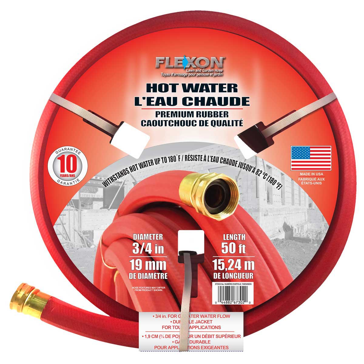 Flexon Hot Water Premium Rubber Hose 50'x3/4" Red - Click Image to Close
