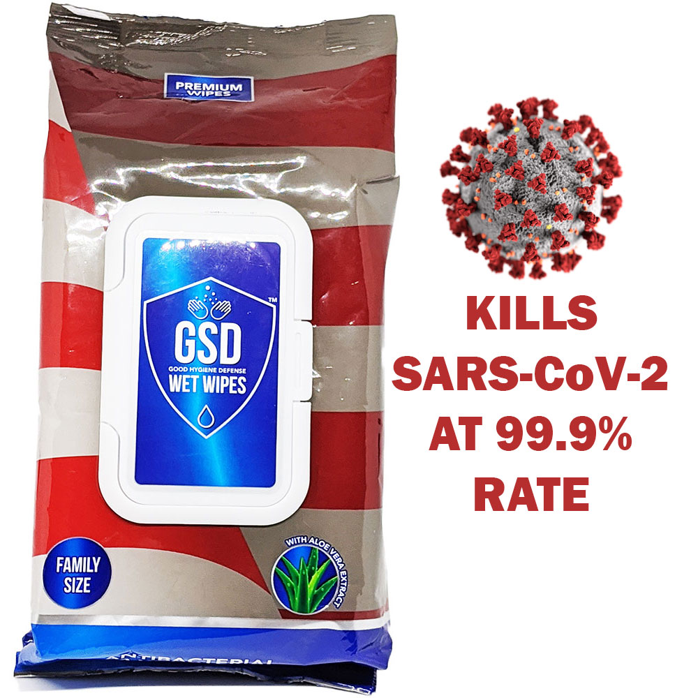 GSD Good Hygiene Wipes, Antibacterial Wet Wipes for Sanitizing and Disinfecting, Kills SARS-CoV-2 at 99.9% Rate, 80 per pack - Click Image to Close