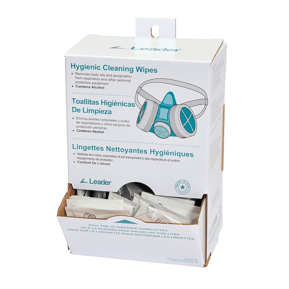 Leader C-Clear 31 Hygienic Respirator Wipes, Alcohol Free, 100 Per Box, 5" x 8"