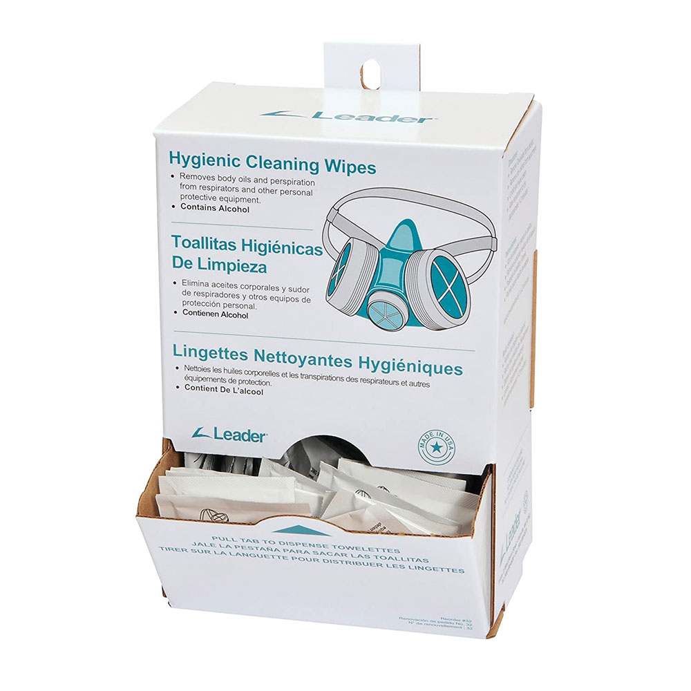 Leader C-Clear 31 Hygienic Respirator Wipes, Alcohol Free, 100 Per Box, 5" x 8" - Click Image to Close