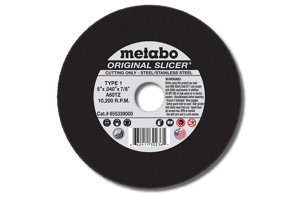 Metabo Original Slicer Cutoff Wheel 6 x .04 x 7/8, Box of 50 Wheels, 655339000, A60TZ T1 - Click Image to Close