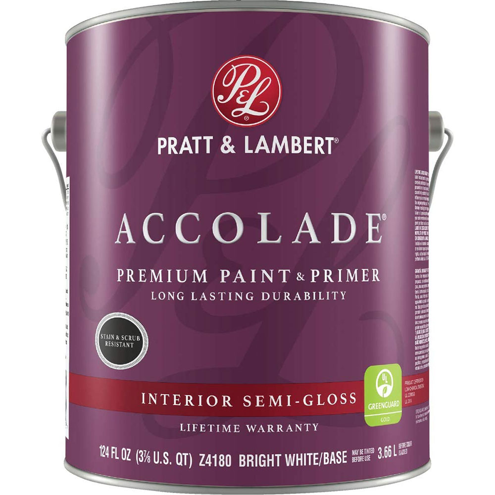 Pratt & Lambert Accolade Premium Paint & Primer, Interior Latex Semi-Gloss, Z4180, Bright White/Base, 1 Gallon - Click Image to Close