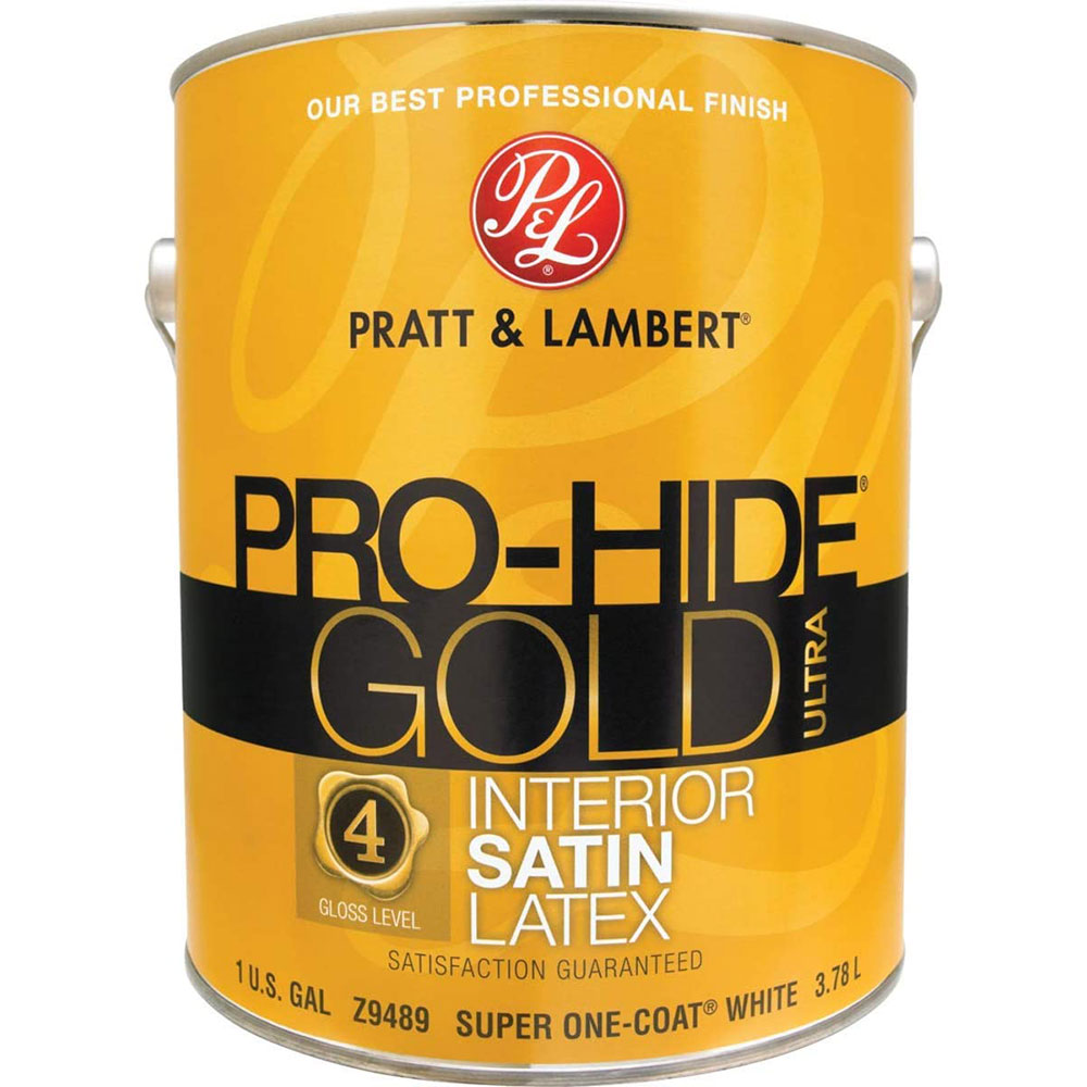 Pratt & Lambert Pro-Hide Gold Ultra Latex Interior Wall Paint, Z9489, Satin, Super One-Coat White, 1 Gallon - Click Image to Close