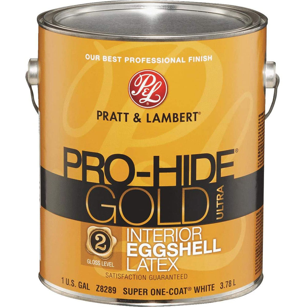 Pratt & Lambert Pro-Hide Gold Ultra Latex Interior Wall Paint, Z8289, Eggshell, Super One-Coat White, 1 Gallon - Click Image to Close