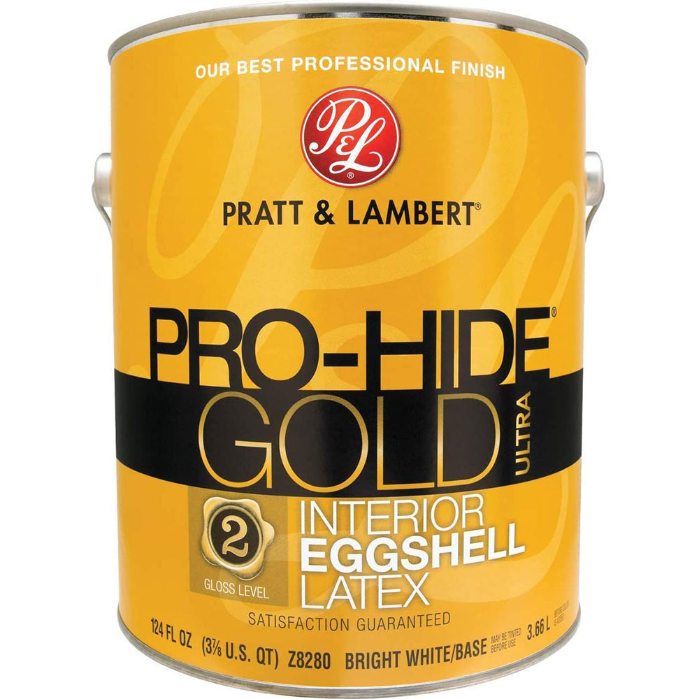 Pratt & Lambert Pro-Hide Gold Ultra Latex Interior Wall Paint, Z8280, Eggshell, Bright White/Base, 1 Gallon - Click Image to Close