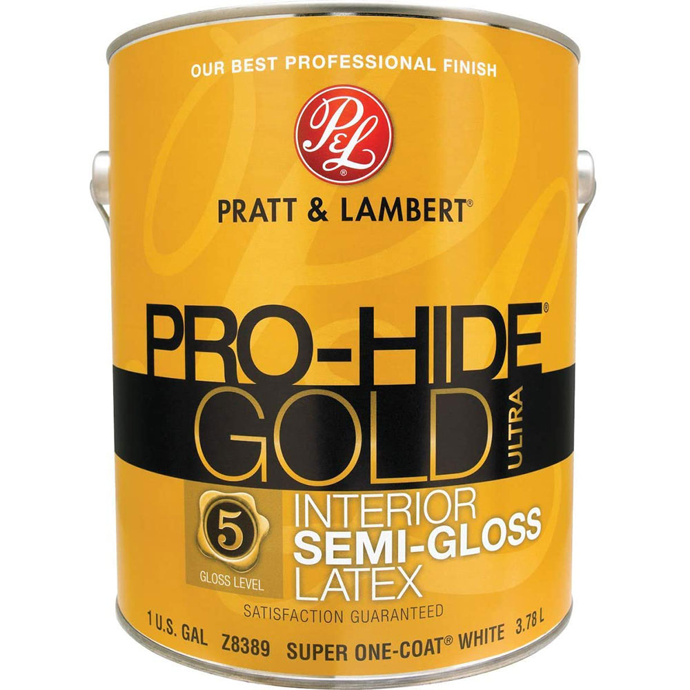 Pratt & Lambert Pro-Hide Gold Ultra Latex Interior Wall Paint, Z8389, Semi-Gloss, Super One-Coat White, 1 Gallon