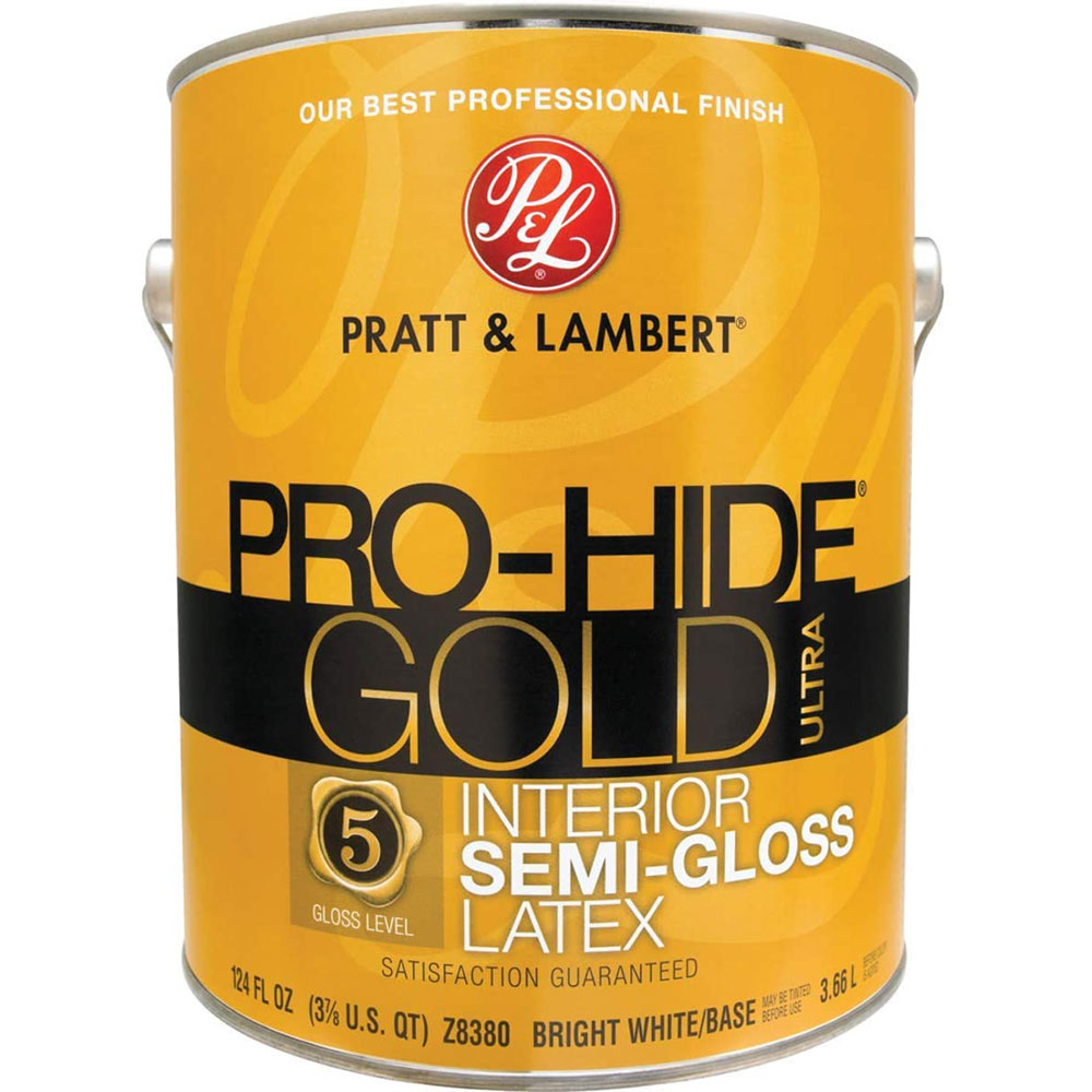 Pratt & Lambert Pro-Hide Gold Ultra Latex Interior Wall Paint, Z8380, Semi-Gloss, Bright White/Base, 1 Gallon