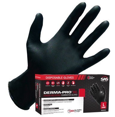 SAS Safety 66544 Derma-Pro Nitrile Disposable Gloves, Black, 4Mil, 100/box, XL - Click Image to Close