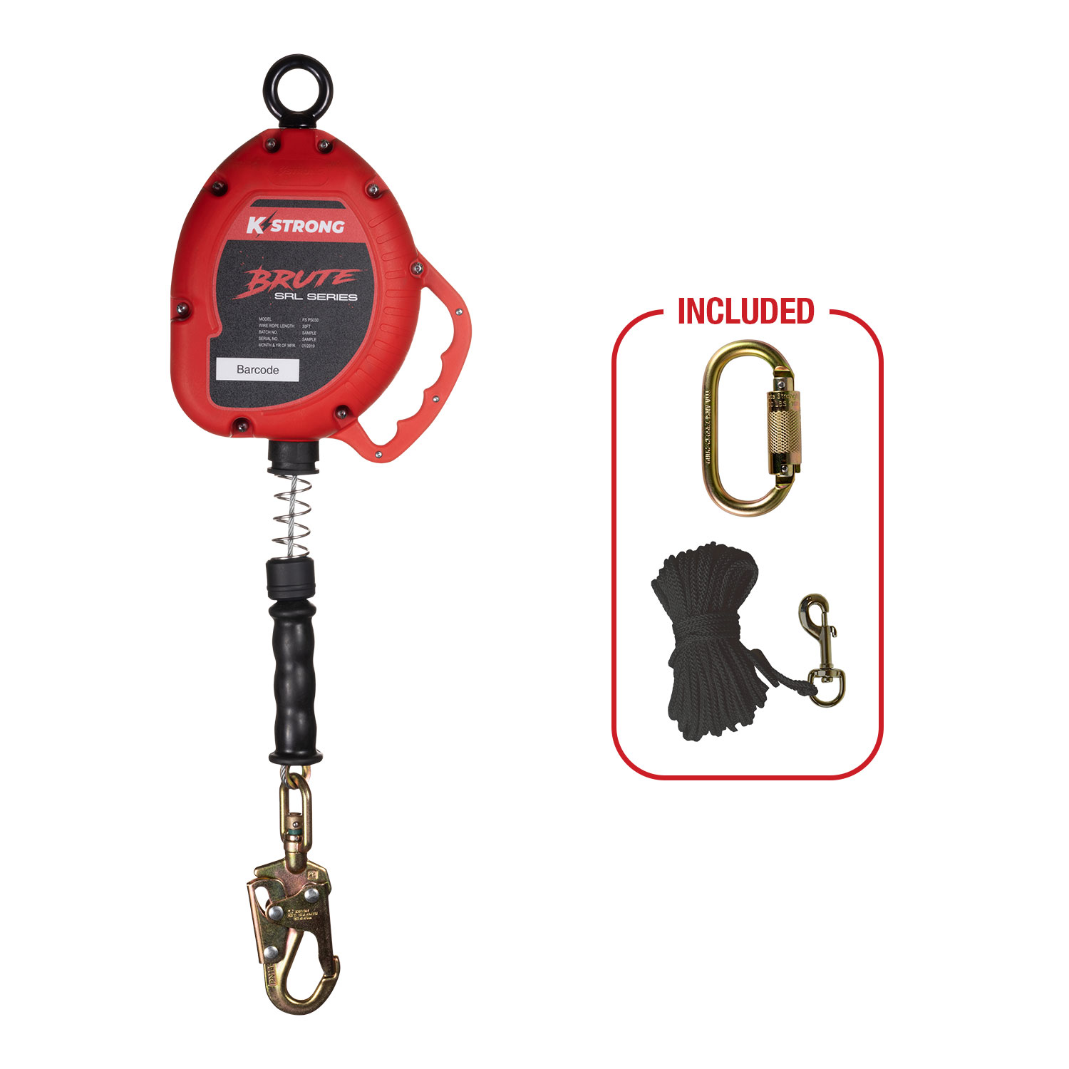 KStrong BRUTE 30 ft. Cable SRL with Snap Hook, Includes Installation Carabiner and Tagline (ANSI), UFS310030 - Click Image to Close